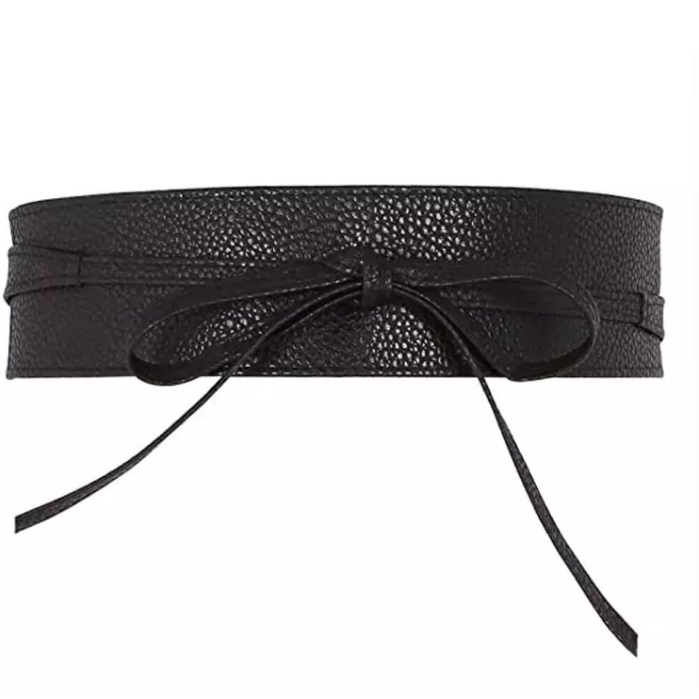 NEW PU faux leather black tie wrap cinch waist belt B18
